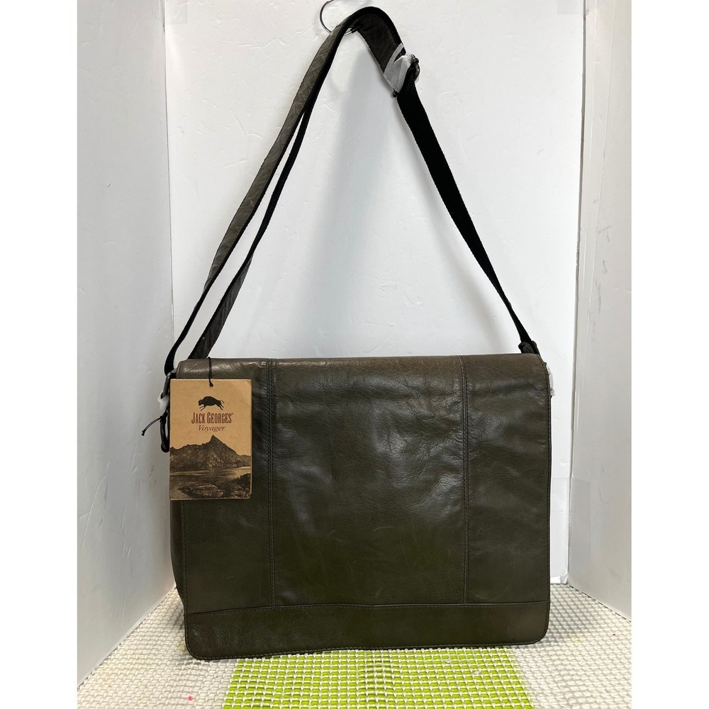 Jack Georges Voyager 7315 Leather Messenger Bag Green Crossbody Laptop Briefcase